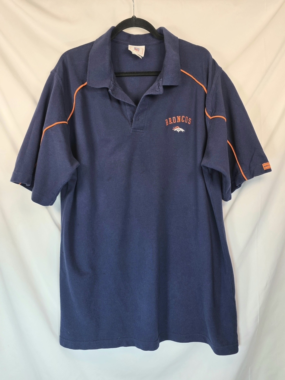 NFL Denver Broncos Mens Polo Shirt XXL(?) Navy Blue Orange Short Sleeve Fan Gear